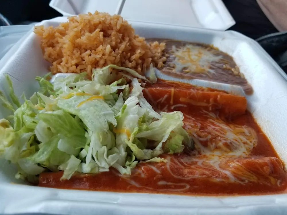 Cheese Enchilada with Beans and Rice